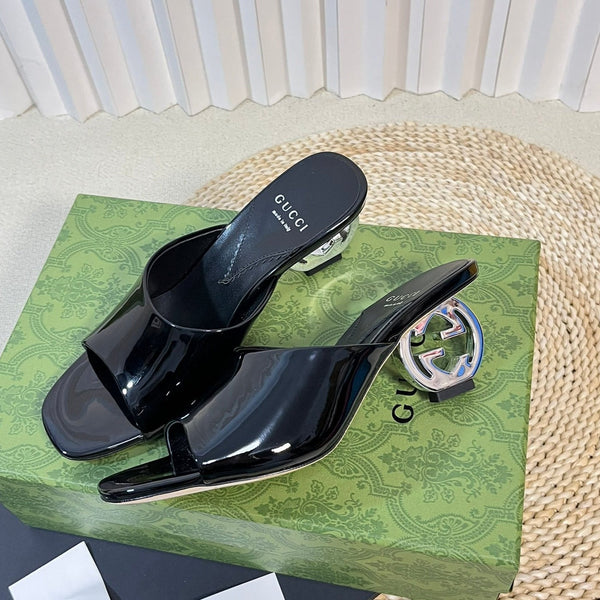 GG Women's Heeled Sandals Glossy Black