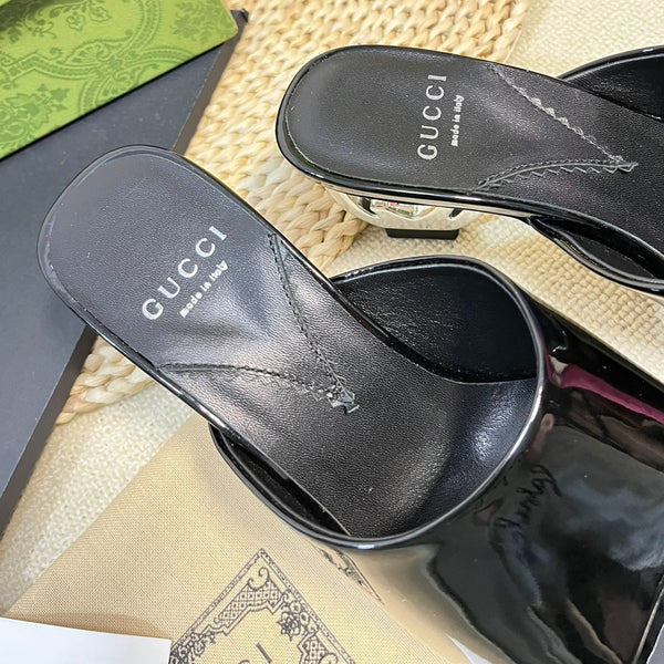 GG Women's Heeled Sandals Glossy Black