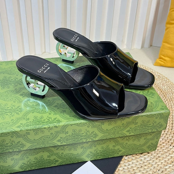 GG Women's Heeled Sandals Glossy Black