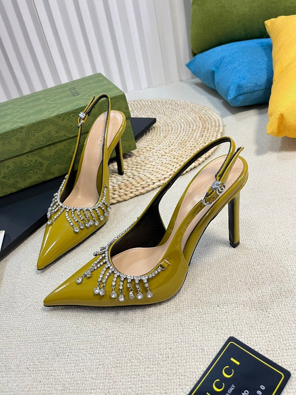 GC Embellished Slingback Acid Green Patent Leather 294622