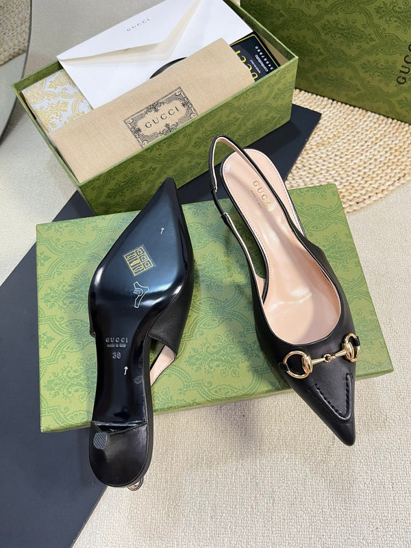 GC Horsebit Slingback Pump 50mm Black Sheepskin 294563