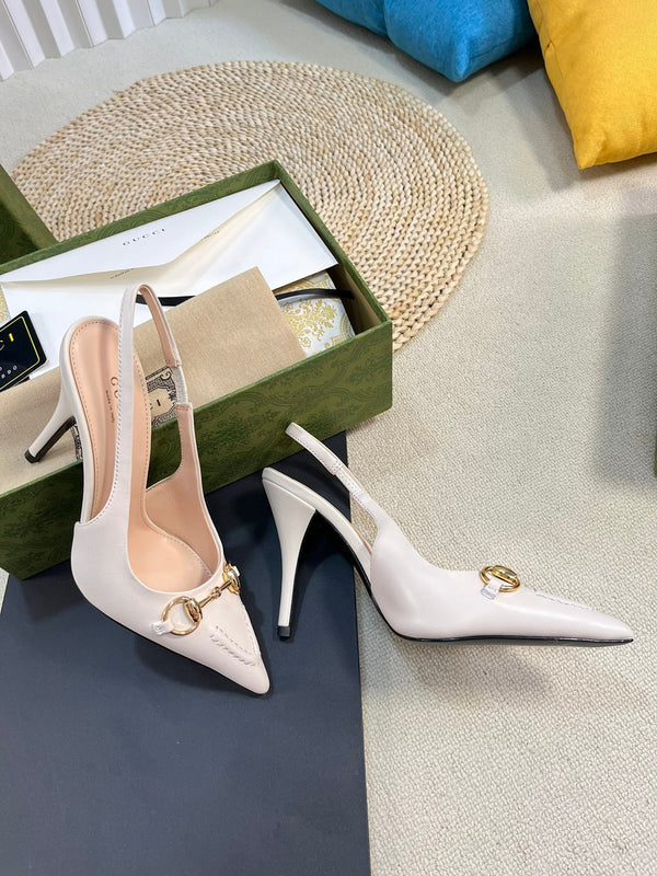 GC Horsebit Slingback Pump 100mm White Sheepskin 294568