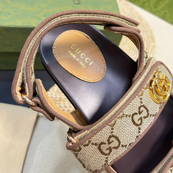 GG Sandal With Double G Brown Caro