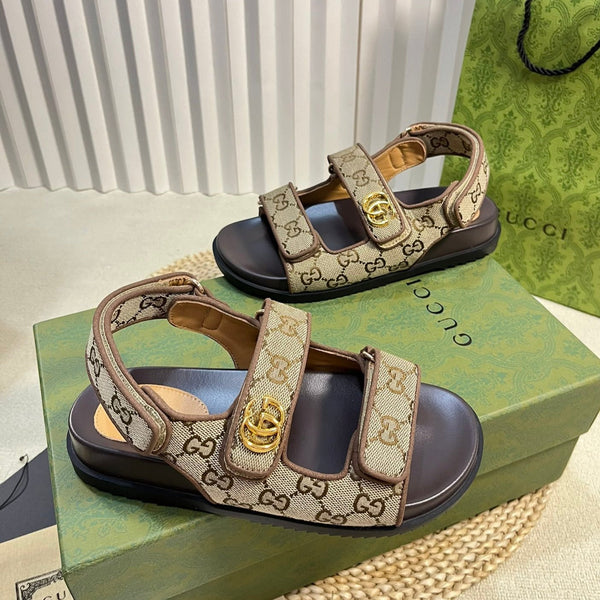 GG Sandal With Double G Brown Caro