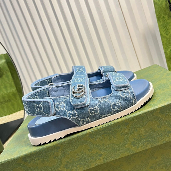 GG Sandal With Double G Blue Caro