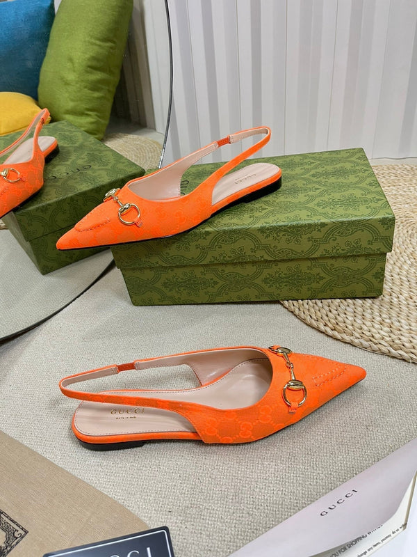 GC Horsebit Slingback Pump 10mm Orange Canvas Sheepskin 294540