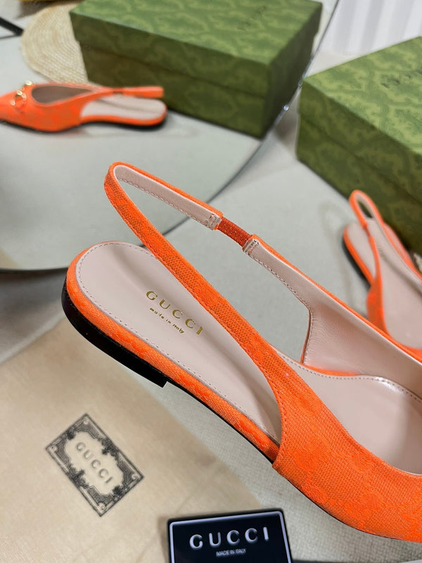 GC Horsebit Slingback Pump 10mm Orange Canvas Sheepskin 294540