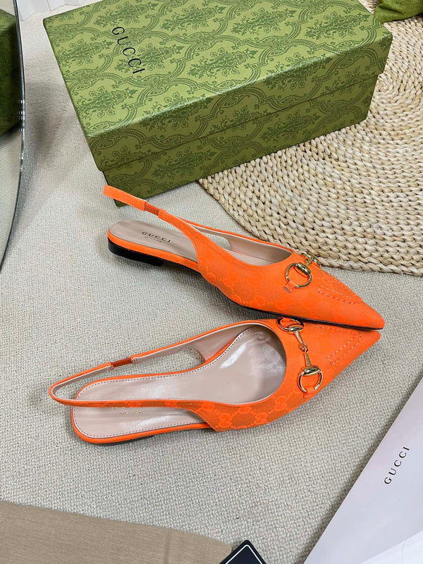 GC Horsebit Slingback Pump 10mm Orange Canvas Sheepskin 294540
