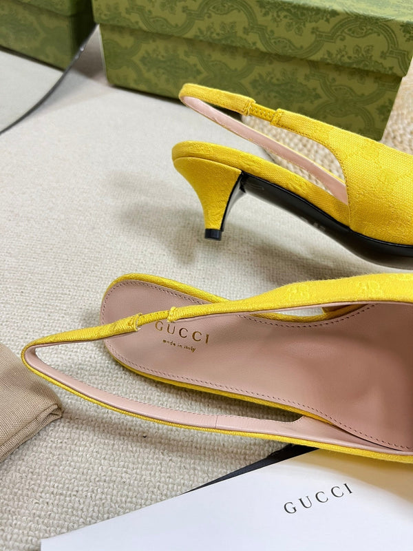 GC Horsebit Slingback Pump 50mm Yellow Canvas Sheepskin 294545