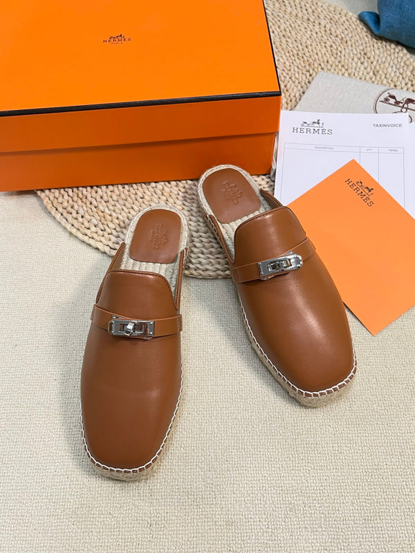 HM Feria Espadrille Mule Brown Calfskin