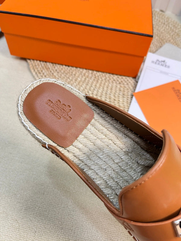 HM Feria Espadrille Mule Brown Calfskin