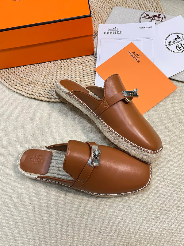 HM Feria Espadrille Mule Brown Calfskin