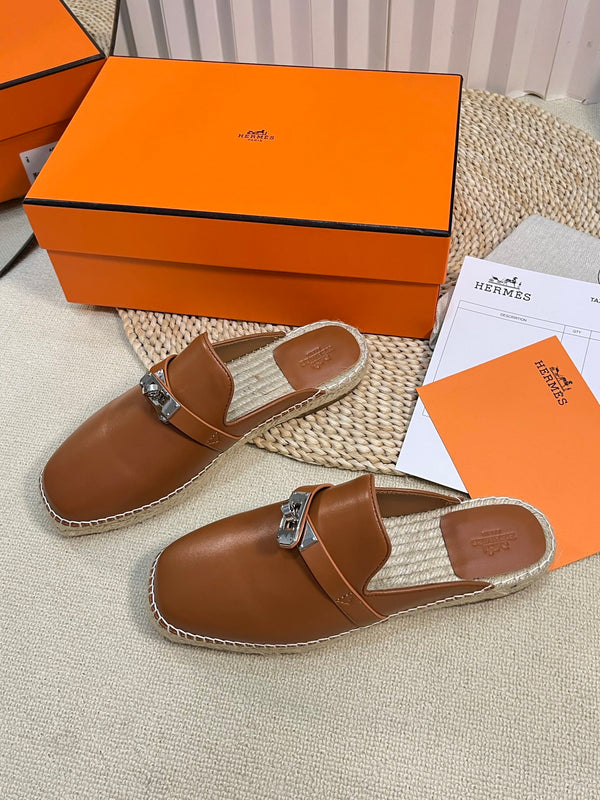 HM Feria Espadrille Mule Brown Calfskin