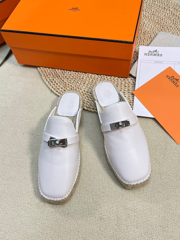 HM Feria Espadrille Mule White Calfskin