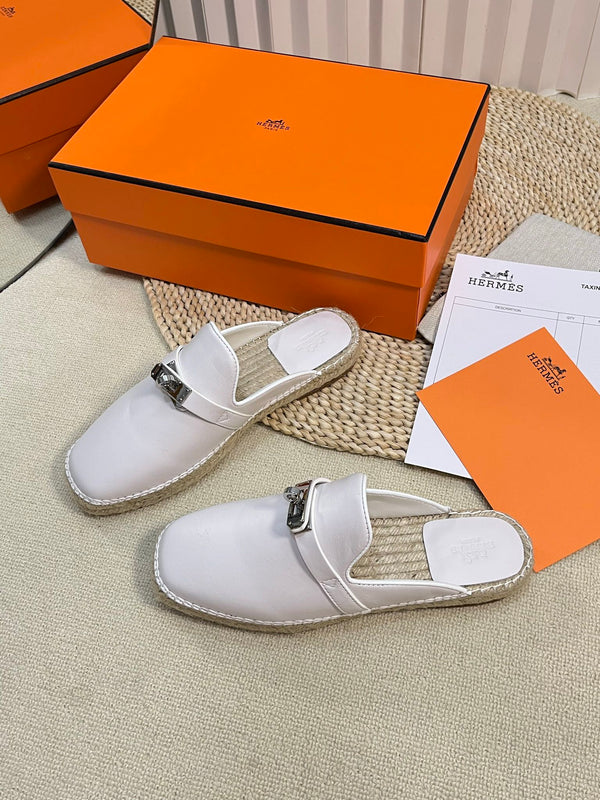 HM Feria Espadrille Mule White Calfskin