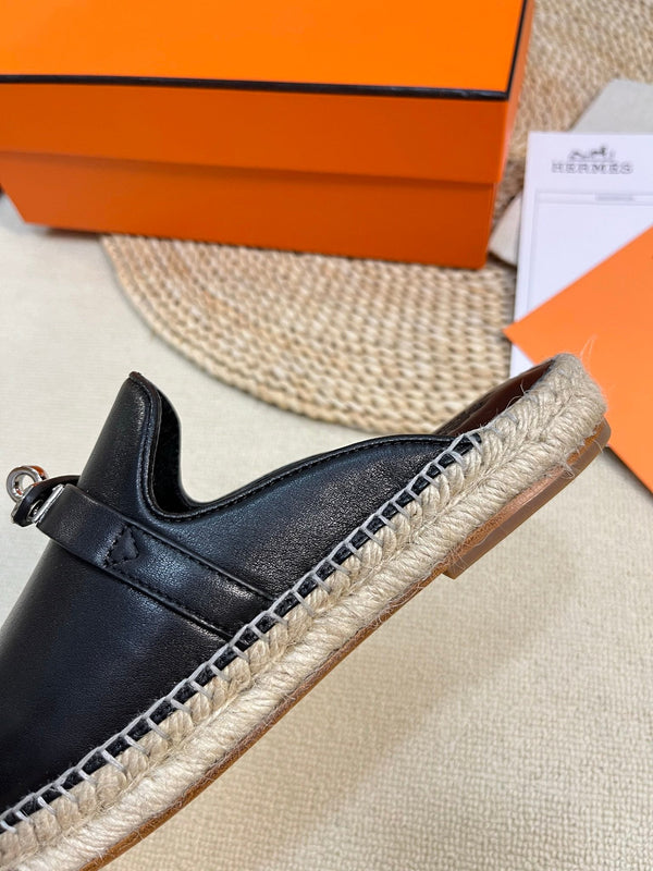 HM Feria Espadrille Mule Black Calfskin