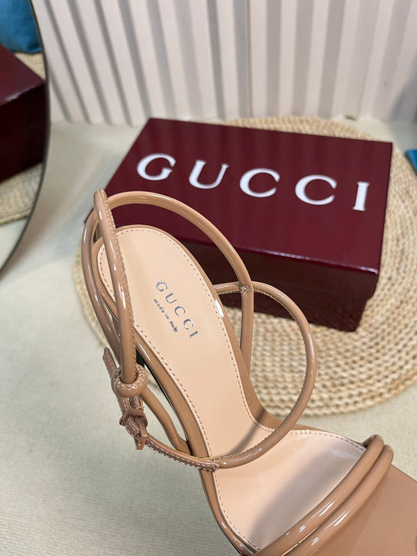 SANDALO ALTO 10 CM IN VITELLO LUCIDO BEIGE TAN