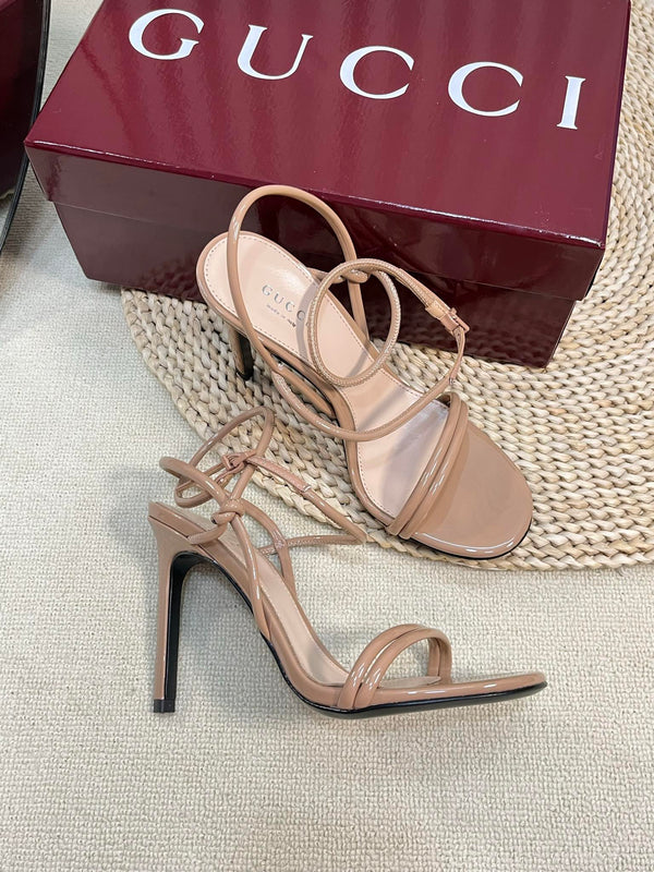 SANDALO ALTO 10 CM IN VITELLO LUCIDO BEIGE TAN