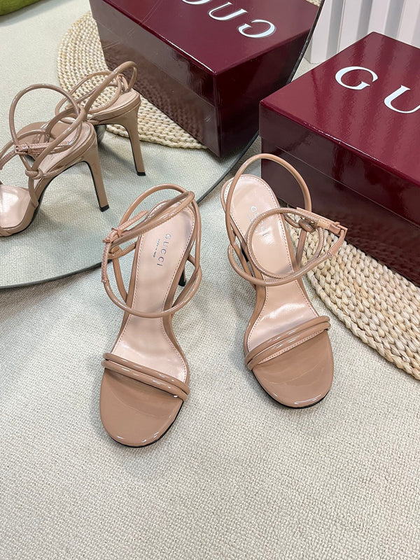 SANDALO ALTO 10 CM IN VITELLO LUCIDO BEIGE TAN