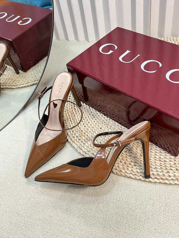 GC 100mm Slingback con tacco in pelle di pecora marrone 294606