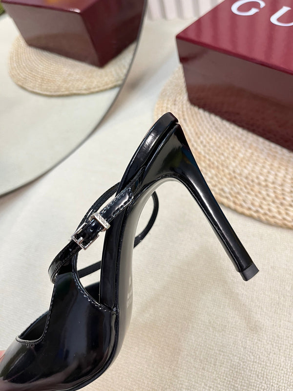 DÉCOLLETÉ ALTO SLINGBACK 10 CM IN PELLE DI VITELLO NERA LUCIDA