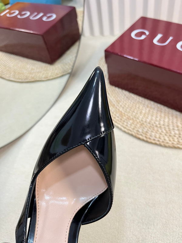 GC 100mm Heeled Slingbacks Black Sheepskin 294608