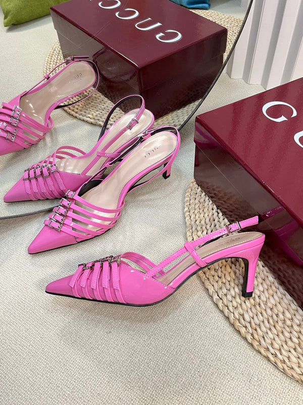 DÉCOLLETÉ SLINGBACK 6 CM IN PELLE DI VITELLO LUCIDA ROSA FUSCIA