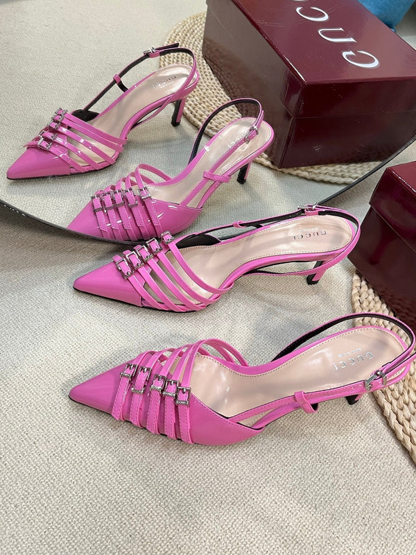 DÉCOLLETÉ SLINGBACK 6 CM IN PELLE DI VITELLO LUCIDA ROSA FUSCIA