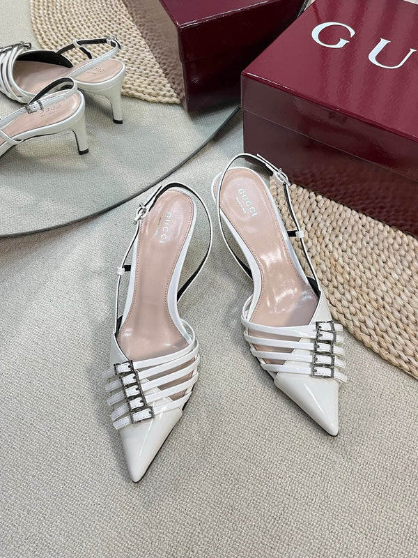 DÉCOLLETÉ SLINGBACK 6 CM IN PELLE DI VITELLO LUCIDA BIANCA