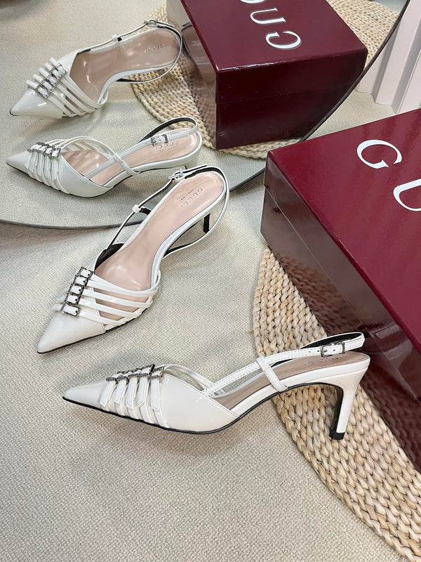 DÉCOLLETÉ SLINGBACK 6 CM IN PELLE DI VITELLO LUCIDA BIANCA