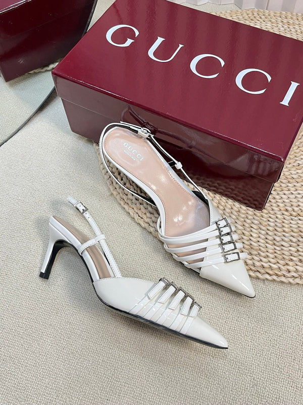 DÉCOLLETÉ SLINGBACK 6 CM IN PELLE DI VITELLO LUCIDA BIANCA