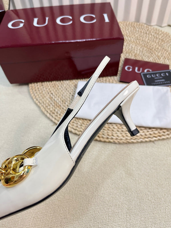 GC Slingbacks With Marina Chain 50mm White Patent Leather 294583