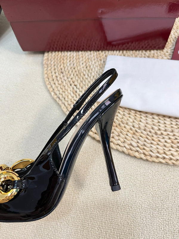 GC Slingbacks With Marina Chain 100mm Black Patent Leather 294587