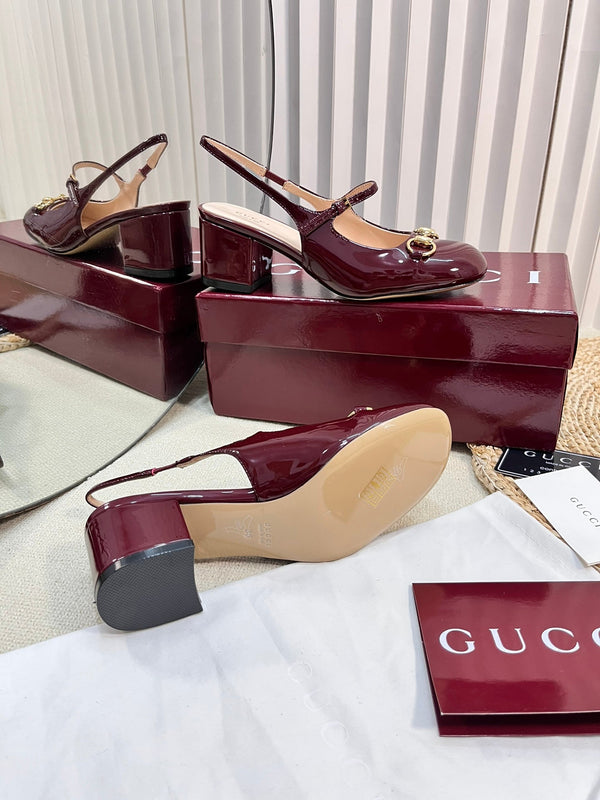 GC Horsebit Slingback 60mm Rosso Ancora red Patent Leather 294589