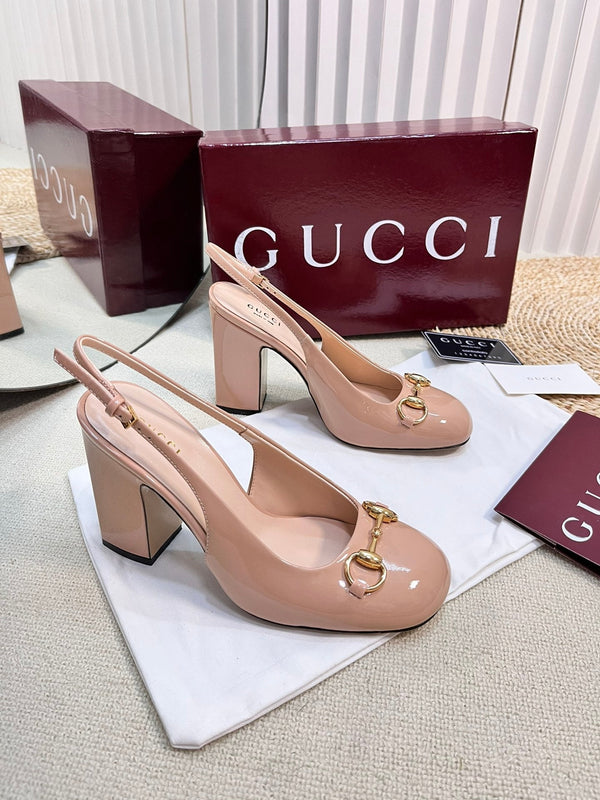 GC Horsebit Slingback 95mm Pelle verniciata beige rosa 294591