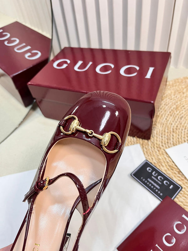 GC Horsebit Slingback with Crystal 60mm Rosso Ancora red Patent Leather 294600