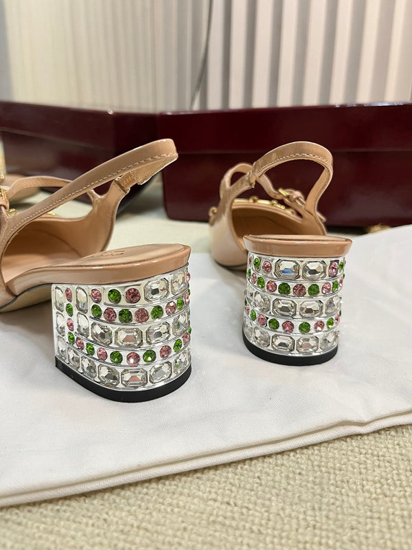 GC Horsebit Slingback with Crystal 65mm Rose Beige Patent Leather 294601