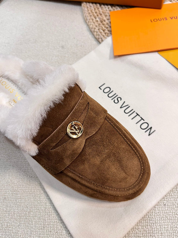 ZOCCOLI LV COSY FLAT COMFORT IN CAMOSCIO MARRONE RUSSET E FODERA IN SHEARLING