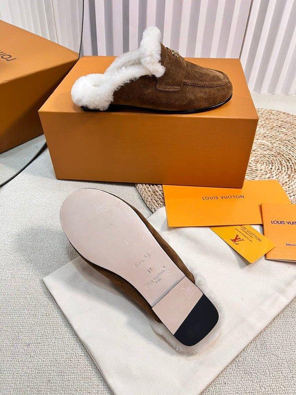 ZOCCOLI LV COSY FLAT COMFORT IN CAMOSCIO MARRONE RUSSET E FODERA IN SHEARLING