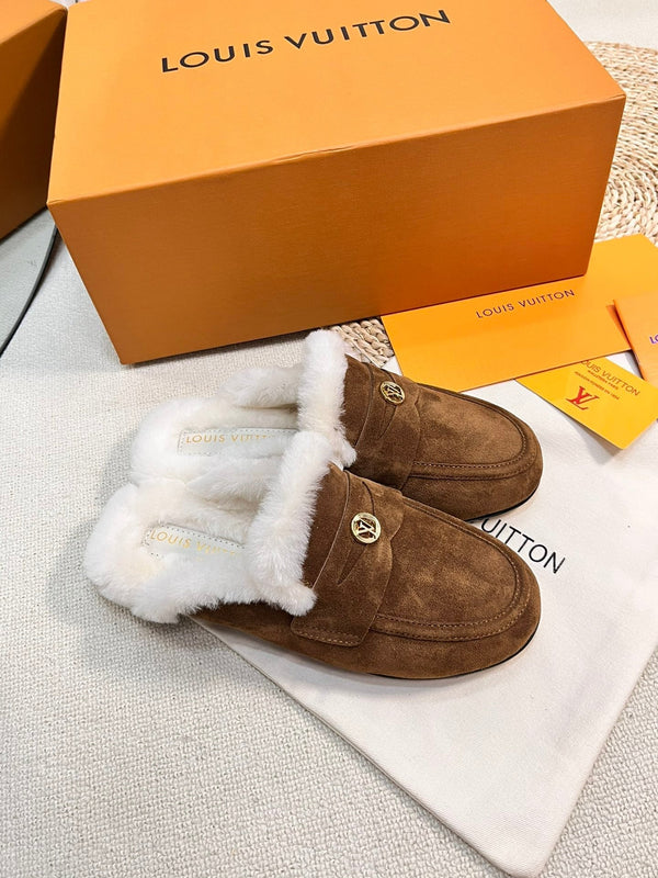 ZOCCOLI LV COSY FLAT COMFORT IN CAMOSCIO MARRONE RUSSET E FODERA IN SHEARLING