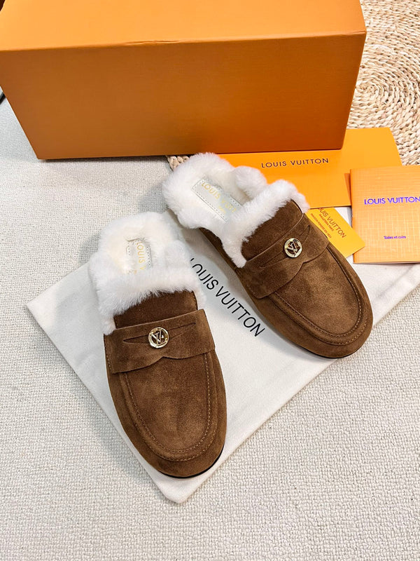 ZOCCOLI LV COSY FLAT COMFORT IN CAMOSCIO MARRONE RUSSET E FODERA IN SHEARLING