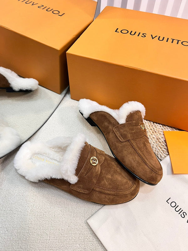 ZOCCOLI LV COSY FLAT COMFORT IN CAMOSCIO MARRONE RUSSET E FODERA IN SHEARLING