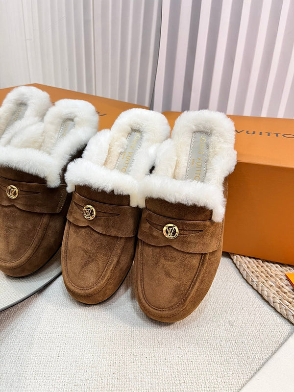ZOCCOLI LV COSY FLAT COMFORT IN CAMOSCIO MARRONE RUSSET E FODERA IN SHEARLING
