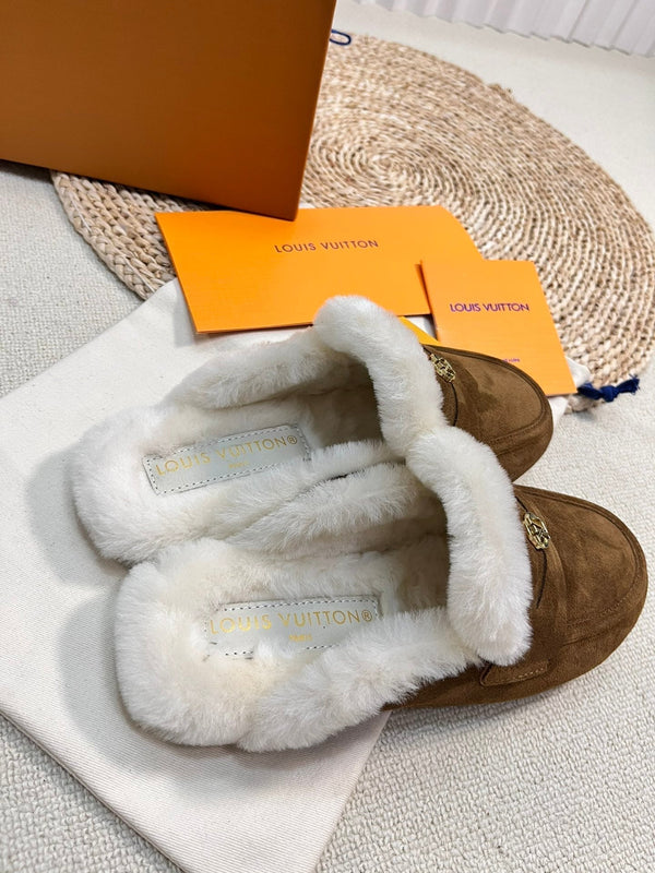 ZOCCOLI LV COSY FLAT COMFORT IN CAMOSCIO MARRONE RUSSET E FODERA IN SHEARLING