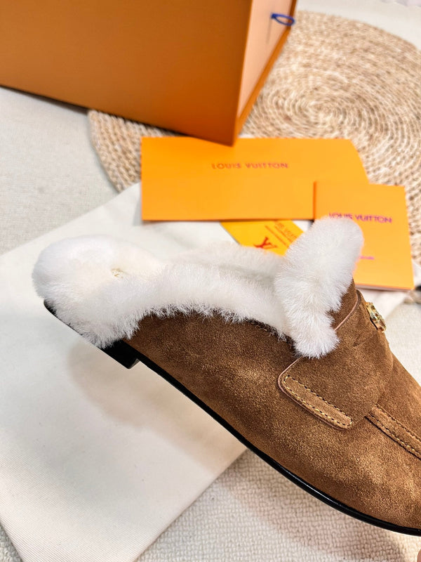 ZOCCOLI LV COSY FLAT COMFORT IN CAMOSCIO MARRONE RUSSET E FODERA IN SHEARLING