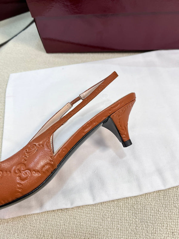 GC Horsebit Slingback Pump 50mm Brown Embossed Sheepskin 294574