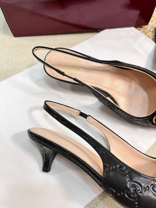 GC Horsebit Slingback Pump 50mm Black Embossed Sheepskin 294577