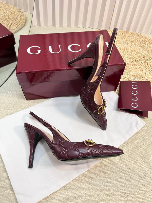 GC Horsebit Slingback Pump 100mm Rosso Ancora red Embossed Sheepskin 294579