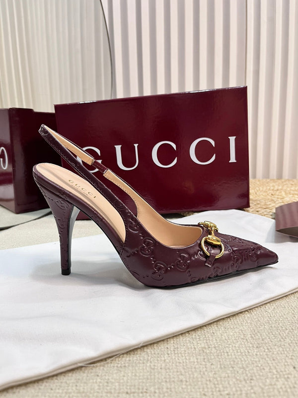 GC Horsebit Slingback Pump 100mm Rosso Ancora red Embossed Sheepskin 294579