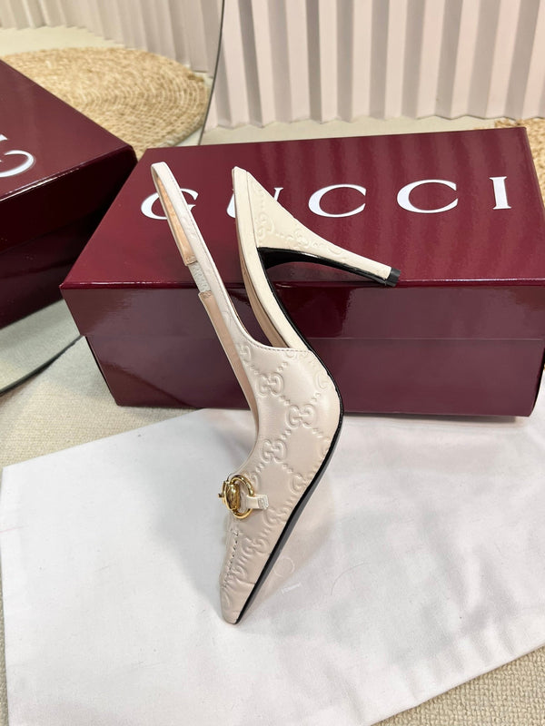 GC Horsebit Slingback Pump 100mm Ivory Embossed Sheepskin 294580